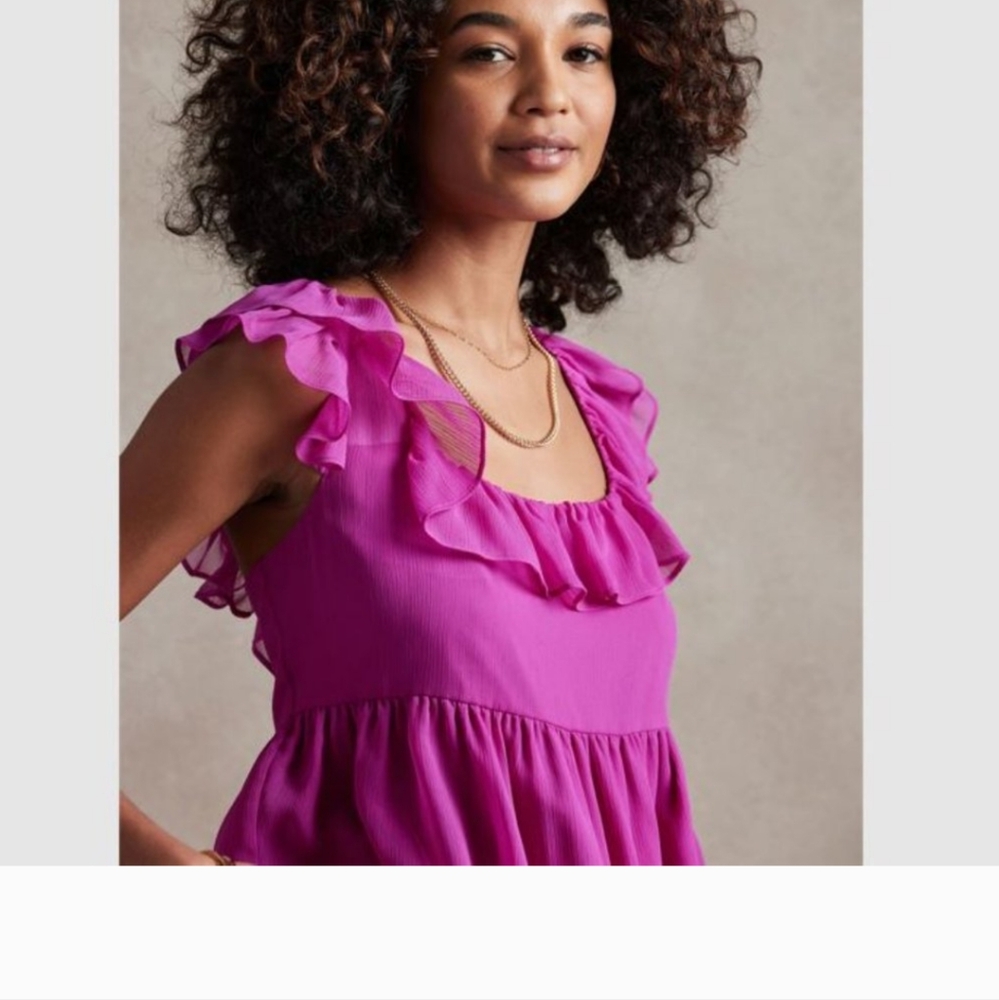 NWOT Banana Republic Magenta Pink Crepe Ruffled flutter Women's Summer Top - Picture 3 of 8